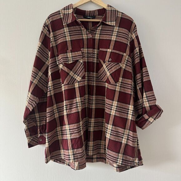 Andree By Unit Plaid Long Sleeve Button Down Cactus Embroidered Red NWT Plus 1X - Picture 2 of 9